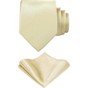 Solid Tie Satin Color Formal Necktie and Pocket Square Sets in Gift Box